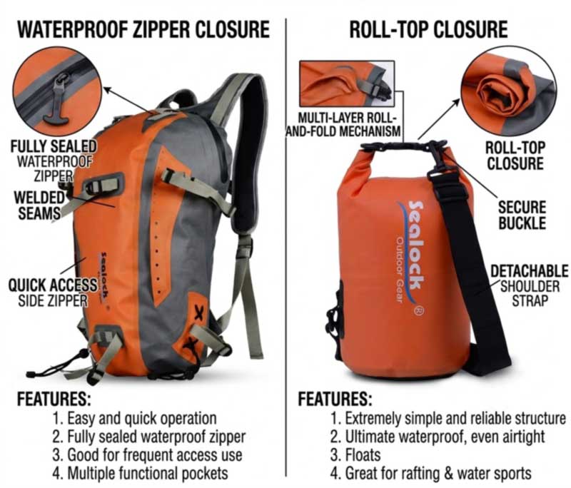 Roll Top vs Zipper Camping bags for OEM Projects